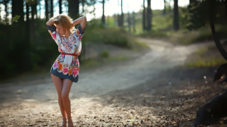 Woman floral dress woods beach - floral free wallpaper