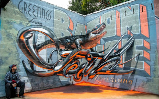Man bench wall dragon painting - a bench in front free wallpaper