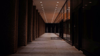 Long hallway brutalism clock tilt - the wall and a clock free wallpaper