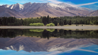 Mountain lake forest clouds sky 16 - a lake and trees free wallpaper