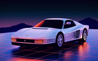 White sports car mountains night - floor free wallpaper