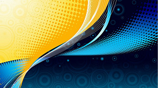 Blue yellow wavy side halfcircle - surreal free wallpaper