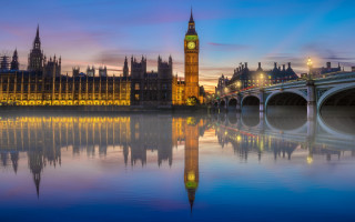 Cityscape clocktower bridge sunset matte - dusk free wallpaper