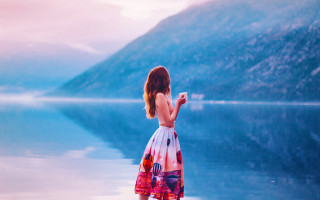 Woman beach mountains sunset cinematic - the water and mountains free wallpaper