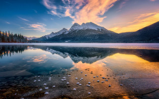 Mountain reflection sunset colorful sky 2 - a colorful sky free wallpaper
