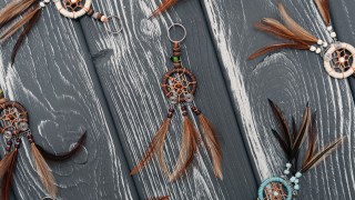 Feathers beads wooden surface keychain - florianne becker free wallpaper