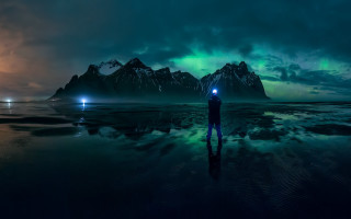 Water green light mountain sky - a green light free wallpaper