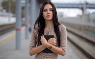Woman book train platform bokeh - dull free wallpaper