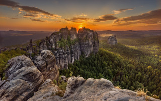 Sunset mountain forest rocks dusk - a forest below free wallpaper