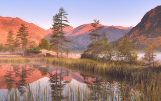 Lake mountains trees clouds autumn 4 - mountain and trees free wallpaper