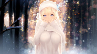 Snowy forest woman white dress 2 - a snowy forest free wallpaper