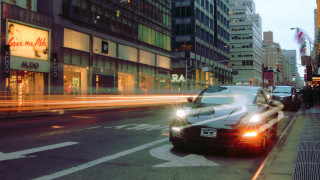 Futuristic cityscape policecar tiltshift neon - traffic free wallpaper