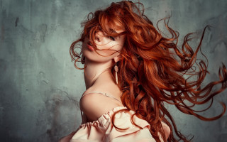 Red hair wind blown portrait - flowing hair free wallpaper