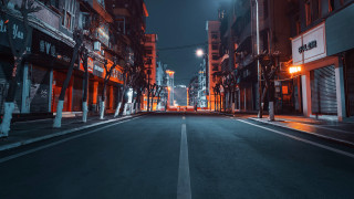 City street night streetlight buildings - a street light free wallpaper