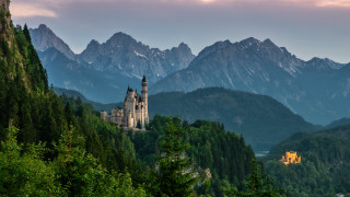 Castle mountains cloudy sky nature - german romanticism free wallpaper