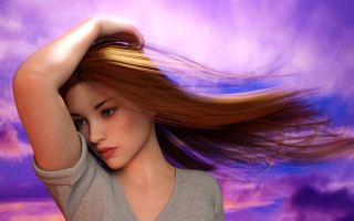 Woman long hair wind clouds - the wind free wallpaper