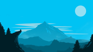 Mountain cliff moonlight forest lake - anton fadeev free wallpaper