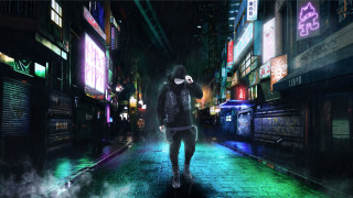 Cyberpunk cityscape neonlights rain night - neon free wallpaper
