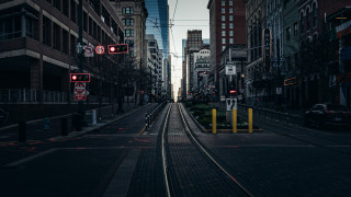 Train city street tall buildings - city free wallpaper