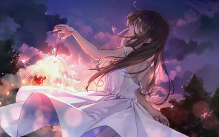 Girl white dress sparkler fireworks - firework free wallpaper