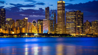 City skyline night water bridge 3 - a few building free wallpaper
