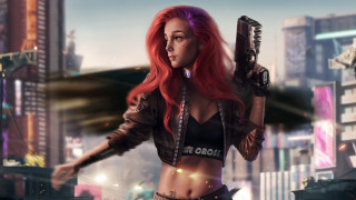 City neon nightgunwoman fantasy cyberpunk - neon free wallpaper