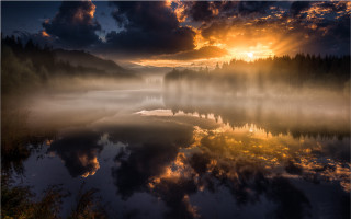 Lake sunset clouds reflection autumn - sunrise time free wallpaper