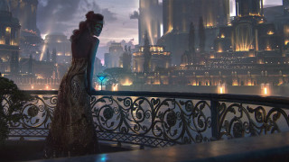 Woman dress balcony city night - a large clock tower free wallpaper