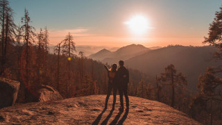 Mountain top sunset forest silhouette - a mountain top free wallpaper