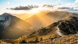 Dirt road mountain sunset ocean - a mountain side free wallpaper