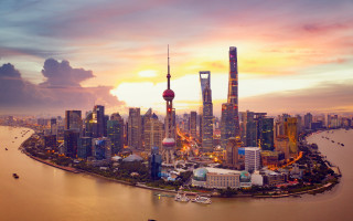 City river sunset skyscrapers bridge - cinematic free wallpaper for desktop