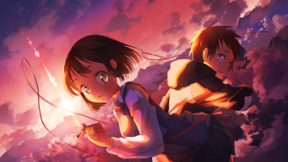 Flying anime characters clouds pink - a pink sky free wallpaper