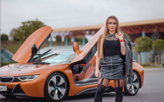 Futuristic woman car tattoo motorcycle - a hood open free wallpaper