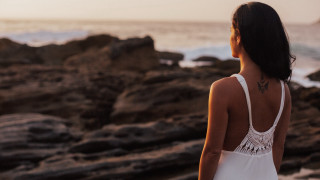 Rocky beach woman tattoo backlighting - a rocky beach free wallpaper