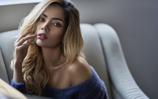 Woman longhair couch blue sweater - a blue sweater free wallpaper