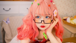 Pink hair glasses butterfly cosplay - a plate of food free wallpaper