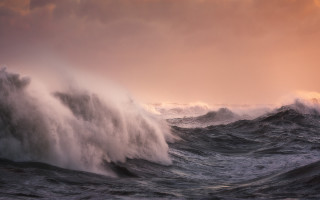Large wave crashing sunset pink - stormy weather free wallpaper