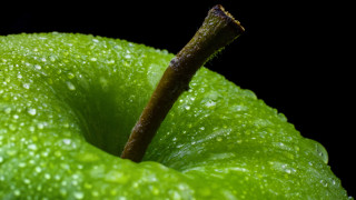 Green apple water drops macro - a green apple free wallpaper