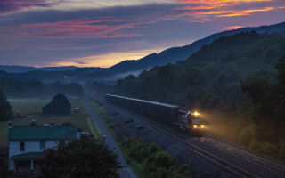 Train rural countryside dusk mountains - dusk free wallpaper