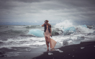 Woman beach surfboard wave sky - a surfboard free wallpaper