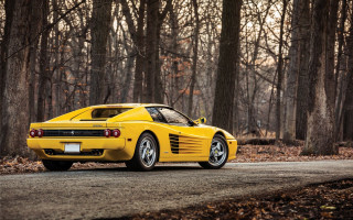 Yellow sports car woods neoclassicism - side profile free wallpaper