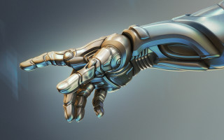 Futuristic hand blue silver detailed - a white outline free wallpaper