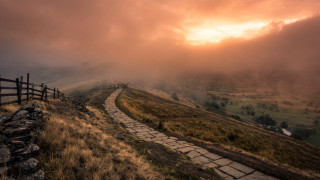Sunset fence hill clouds mountains - a fence free wallpaper