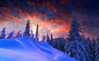 Sunset red sky snowy mountain - covered ground free wallpaper
