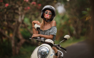 Woman clown nose motorcycle cigarette - her mouth and a cigarette free wallpaper