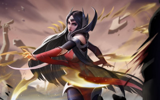 Woman sword flame fantasy armor - her hand behind her back free wallpaper