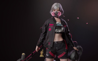 Woman gasmask cyberpunk skateboard bag - chen hong free wallpaper