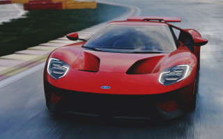 Red sports car road field 2 - a grass free wallpaper