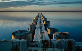 Pier dock sunset land art - a person free wallpaper