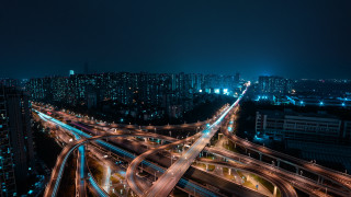 City night freeway skyline ferris - neoism free wallpaper